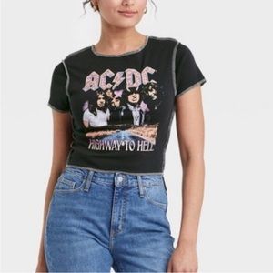 AC/DC Graphic Band‎ Crop Baby Tee